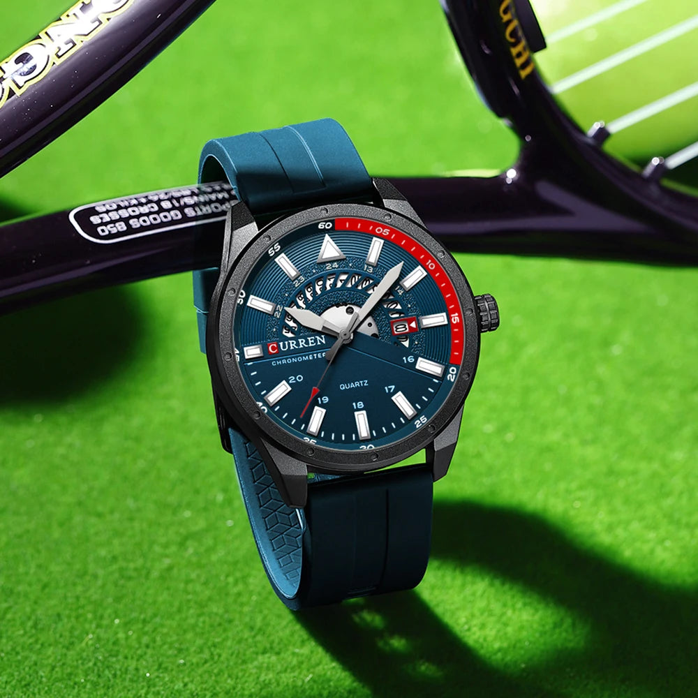 Montre Homme CURREN 8421 Quartz Fashion Calendrier Étanche Bracelet Silicone Sport Casual Business Élégante | Montre CURREN 8421 Quartz Sport Premium