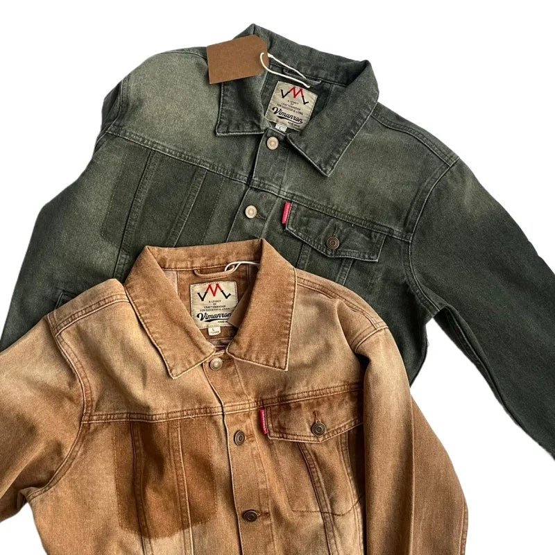 Vintage Jeansjacke Baumwolle 100% Herren Loose – Denim Americana Frühling Herbst