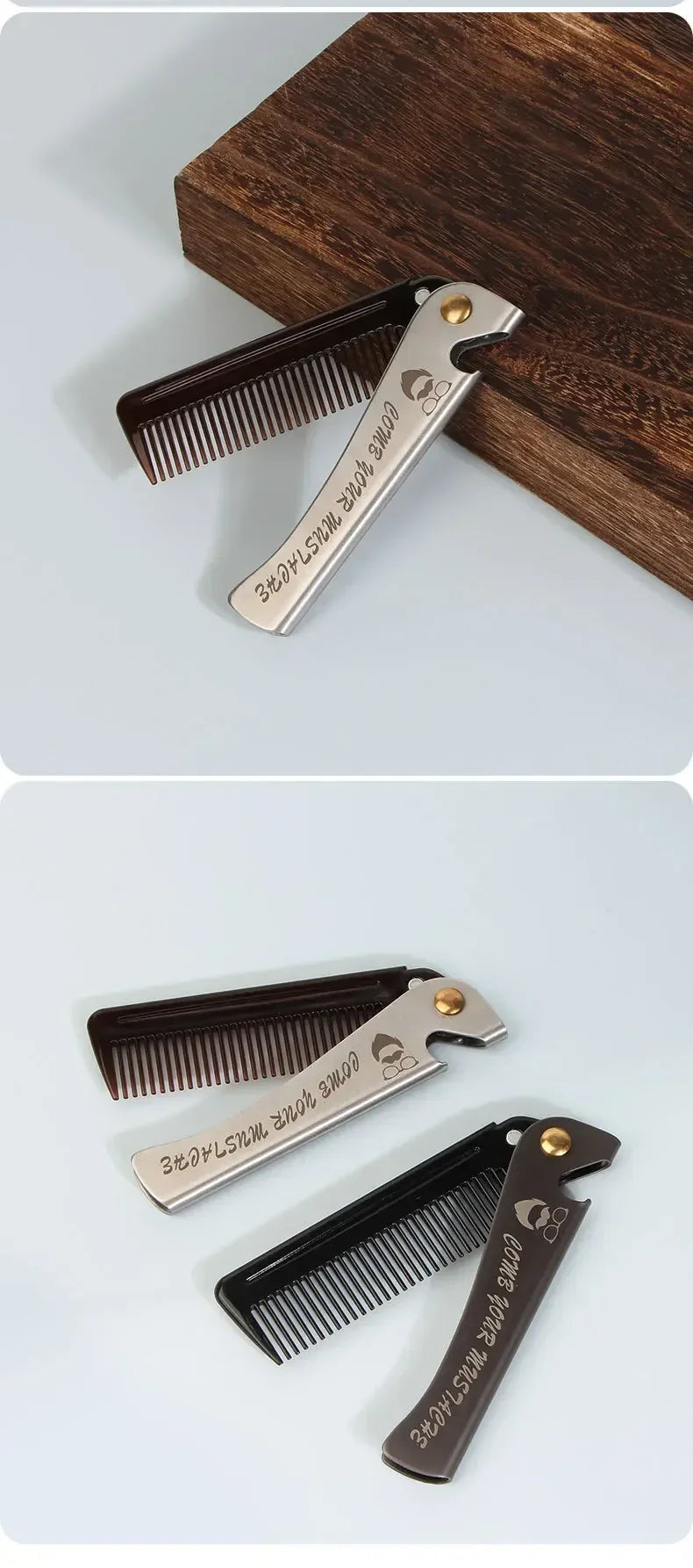 Peigne Pliable Barbe Moustache Massage – Brosse Cheveux Pocket Clip Fait Main Unisexe