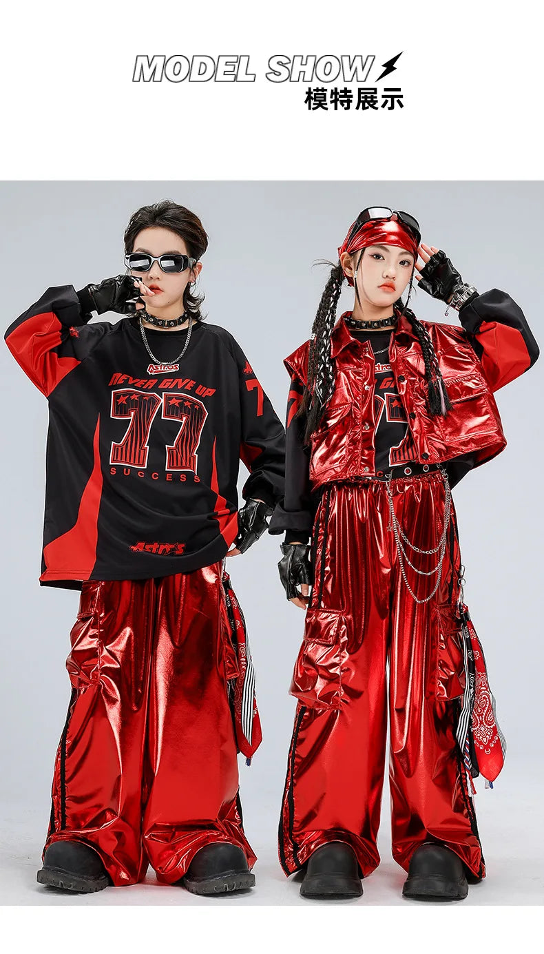 Hip Hop Street Dance K-Pop Kinder-Set – Glitzerweste Cargo für Mädchen Jungen Jazz