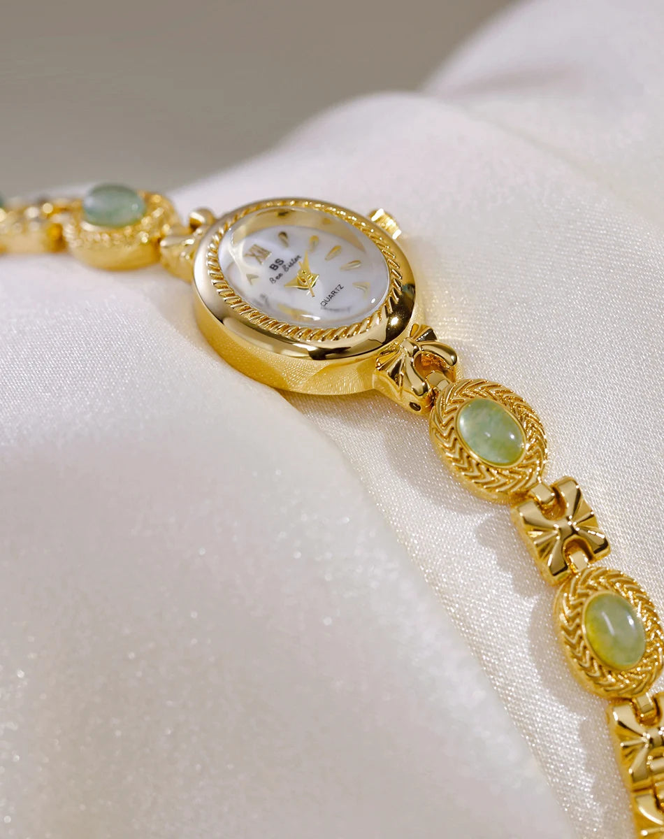 Montre Femme Luxe Jade Bracelet Quartz Dorée – Élégante Fashion Cadeau Idéal