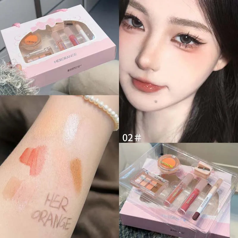 Kit Maquillage Mini 6 Pcs Herorange – Gloss, Lip Tint, Eyeliner, Blush & Fard à Paupières | Waterproof Longue Tenue