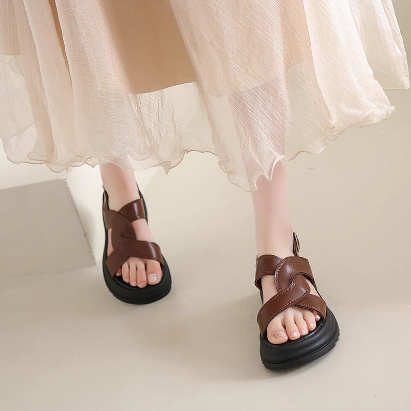 Sandales Romaines Baotou Talon Épais Femme 2025 – Boucle Respirantes Anti-Glisse