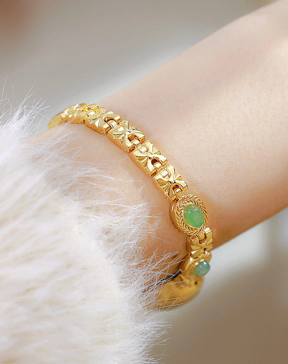Montre Femme Luxe Jade Bracelet Quartz Dorée – Élégante Fashion Cadeau Idéal