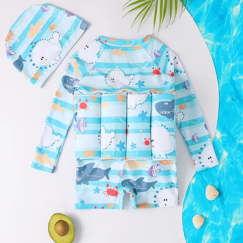Maillot de Bain Flottant Enfant 1 Pièce – Combinaison Natation Cartoon Garçon Fille