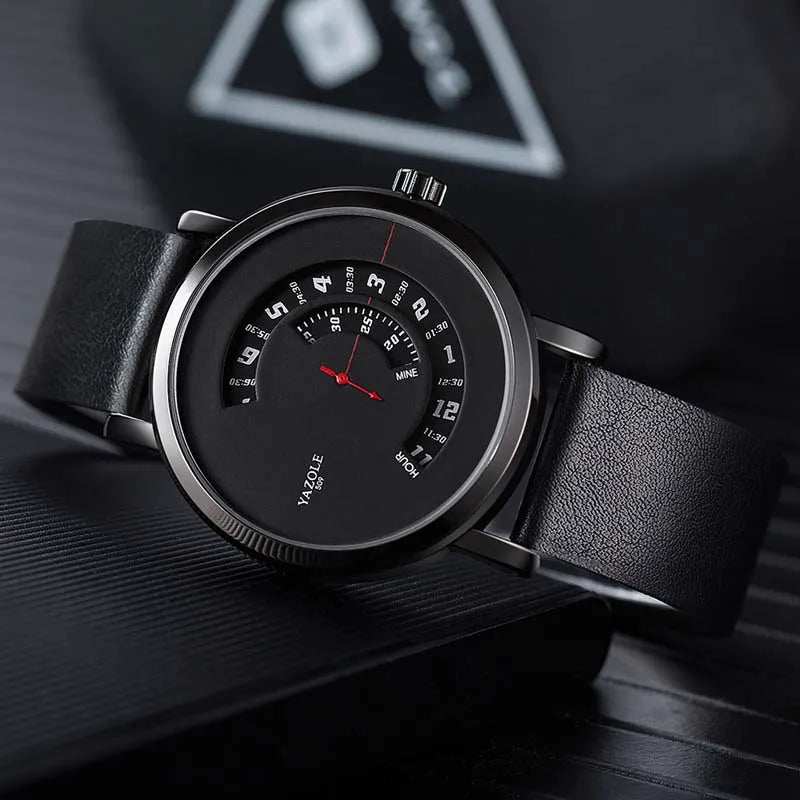 Montre Homme YAZOLE Quartz Bracelet PU Casual Unique – Étanche Fashion Tendance 2025