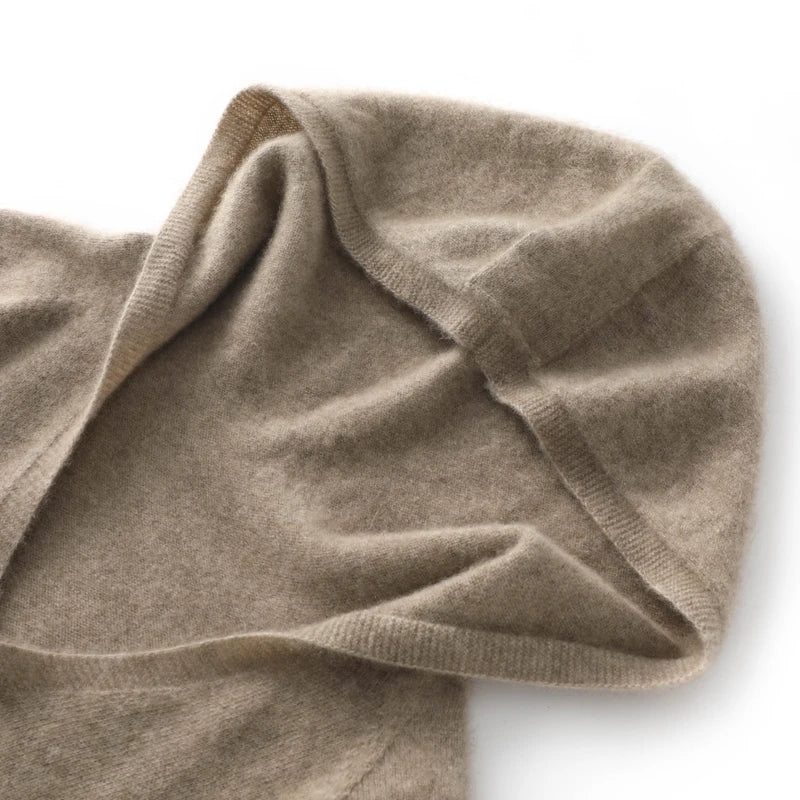 Pull Cachemire Femme 100% Laine Mérinos Col V À Capuche – Chaud Élégant Tendance | Automne Hiver