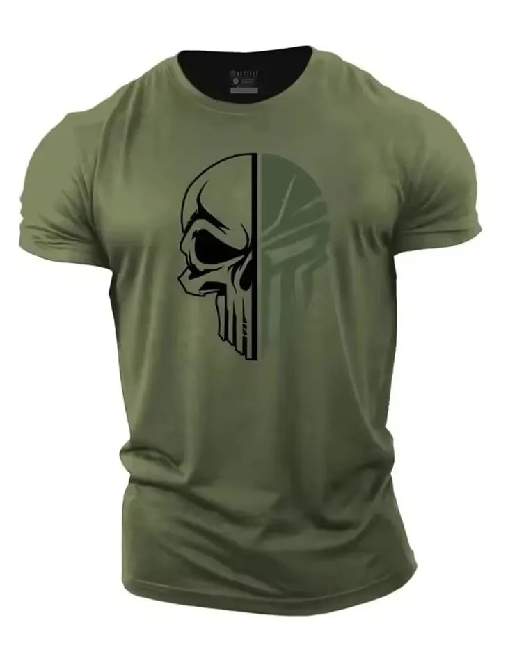T-Shirt Homme Imprimé 3D Crâne Militaire Oversized Gym Manches Courtes Sportswear Sport Streetwear – Tee Graphique Dark Tendance | Mode Homme Sport Urban