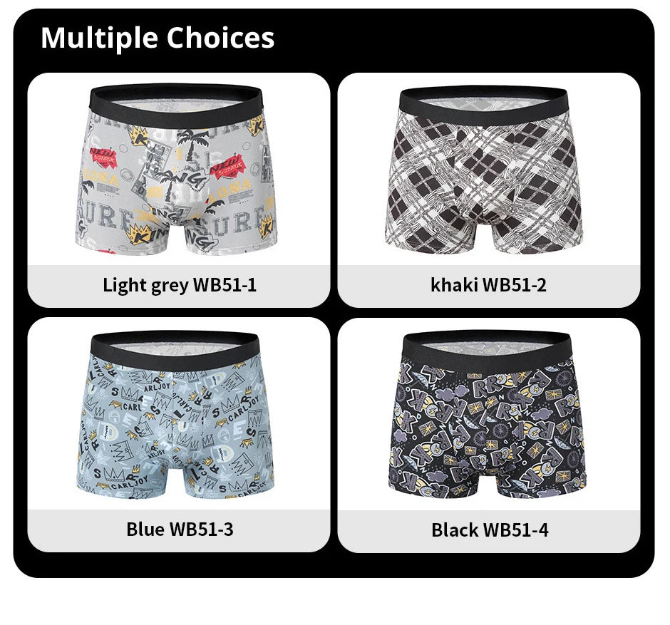Pack 4 Boxers Homme Imprimés Taille US/EU Confortables Fashion Slip Short de Bain Oversize Sous-Vêtements Premium Multicolore – Pack 4 Boxers Premium Imprimés | Mode Homme Sous-Vêtements Premium