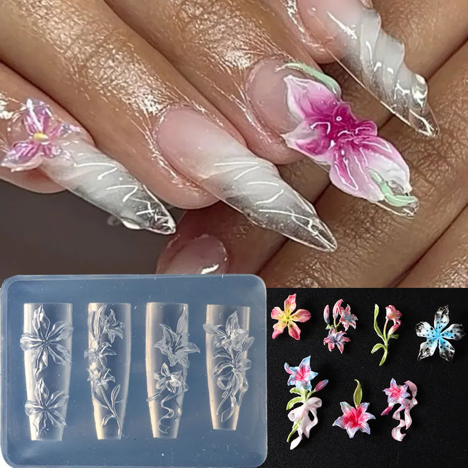 3D-Nailartform „Elegante Lilie“ – Blumen-Stamping im koreanischen Frühlings-Sommer-Stil