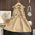 Robe Fille Été Sans Manches Couleur Unie – Tenue Casual Chic avec Ceinture Enfant