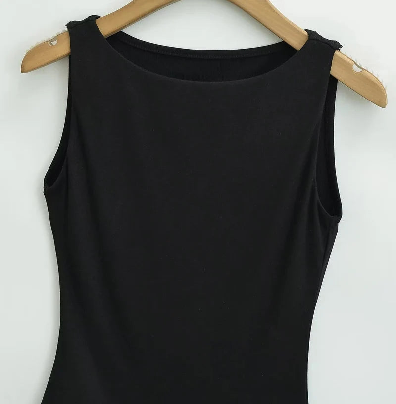 Débardeur Double Épaisseur Col Bateau Ultra-Doux - Stretch Casual Sans Manches Multicolore Femme