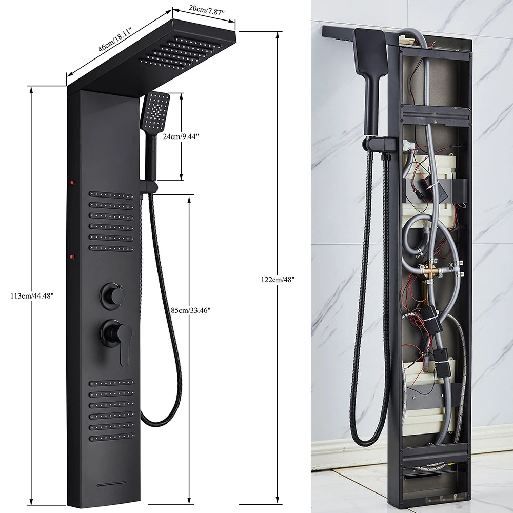 Rozin Colonne Douche Noire LED – 5 Modes dont Jets Massage & Cascade, Pluie, Affichage Digital | Panneau SPA Salle de Bain