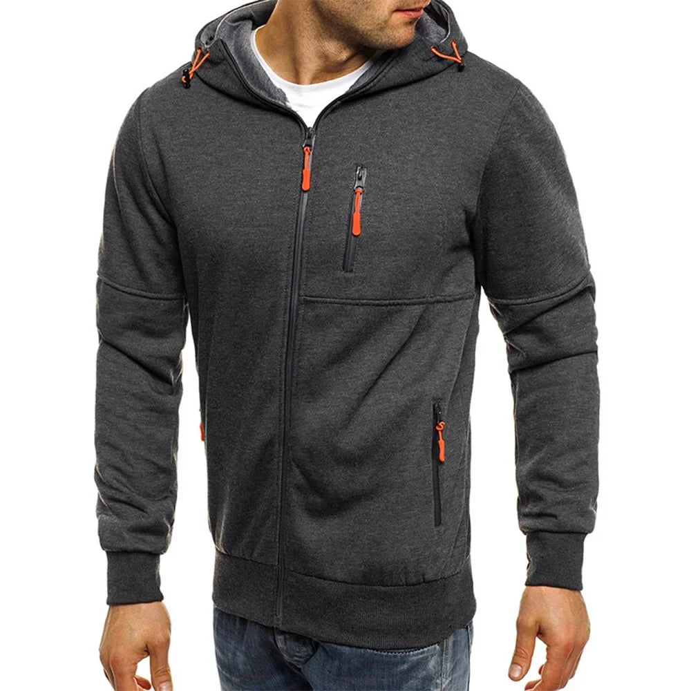 Hoodie Zippé Homme Couleur Unie – Veste Sport Casual Confortable Manches Longues Printemps Automne | Mode Homme Premium