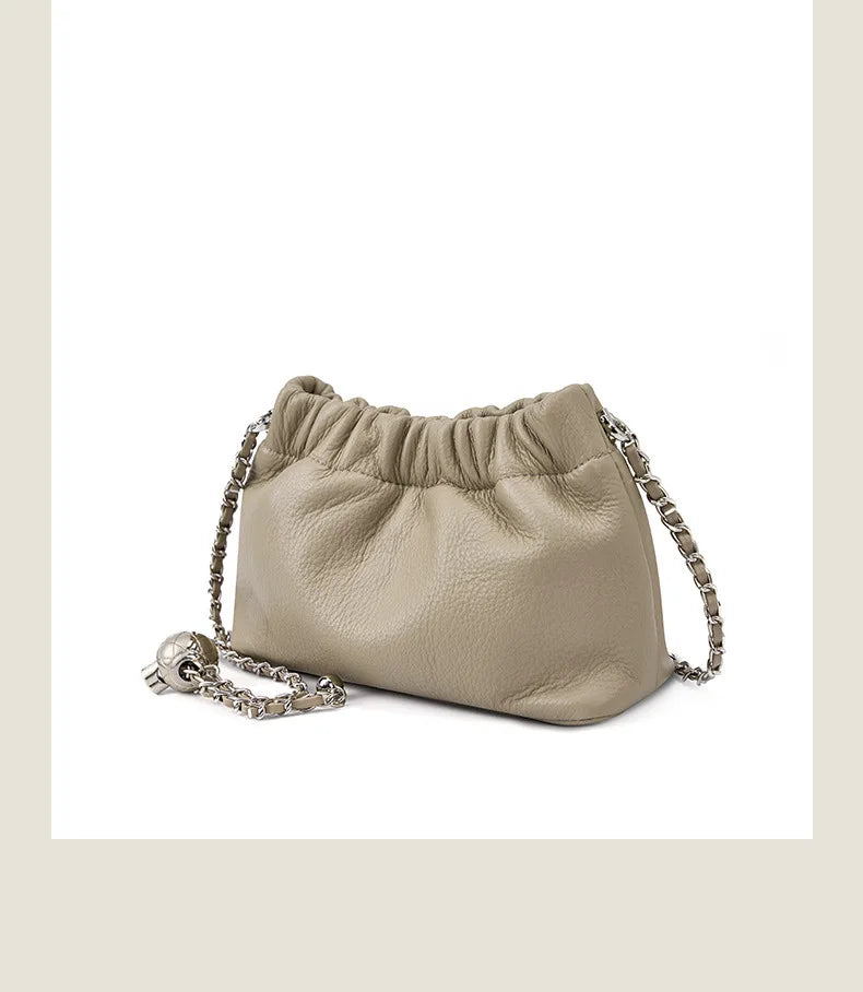 Sac Nuage Cuir Véritable Femme – Mini Sac Épaule Crossbody Chaîne Style Coréen Luxe