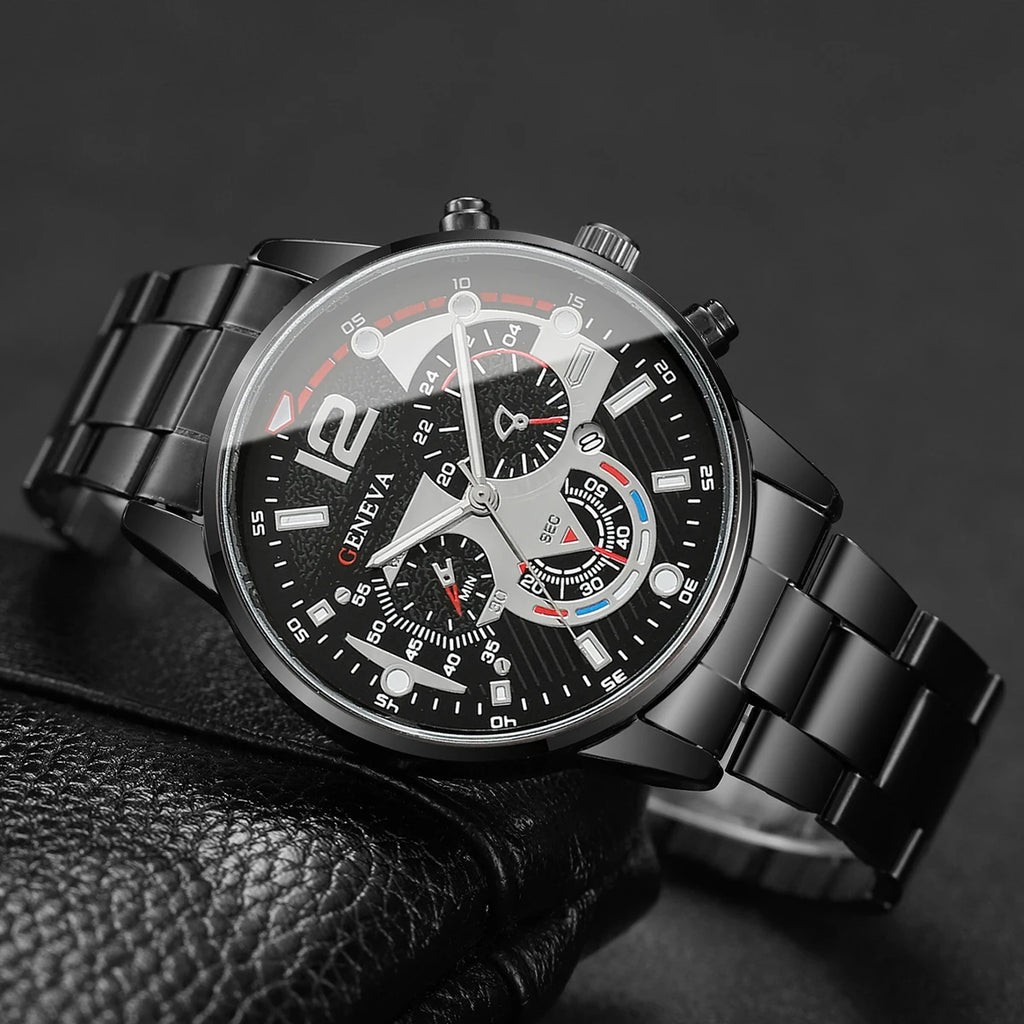4PCS/Set Fashion Men Business Watches Casual Quartz Watch With Calendar Jewelry Set for Mens Clock Reloj Hombre（Without Box）