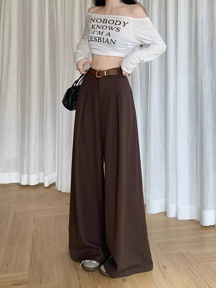 Damenhose Weit Hohe Taille Einfarbig Elegant Minimalistisch Büro-Stil Ulzzang – Casual Chic | Frühling Herbst