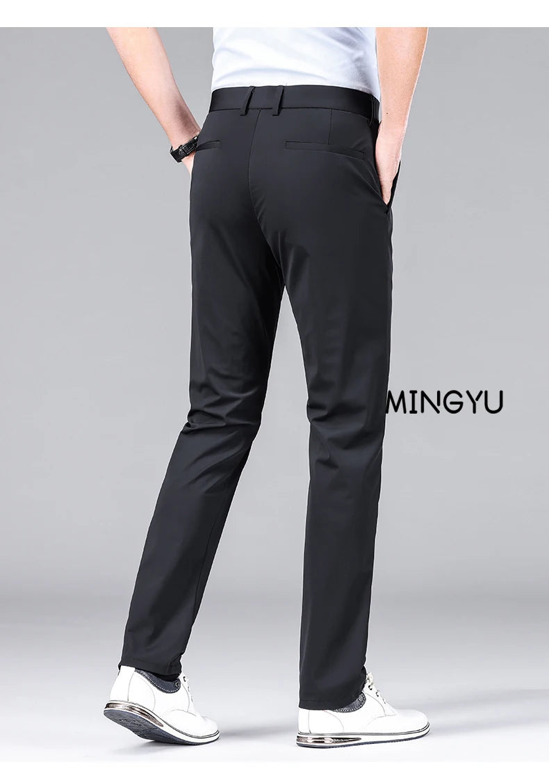 Pantalon Homme Soie de Glace Stretch Été Grande Taille – Ceinture Élastique Business Formel Jusqu'à 40 | Mode Homme Premium