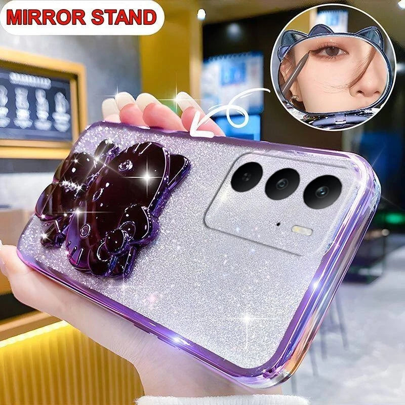 Coque Miroir Lapin Pliable Realme C71 C73 C75 – Support Intégré Antichoc | Accessoire Smartphone Kawaii