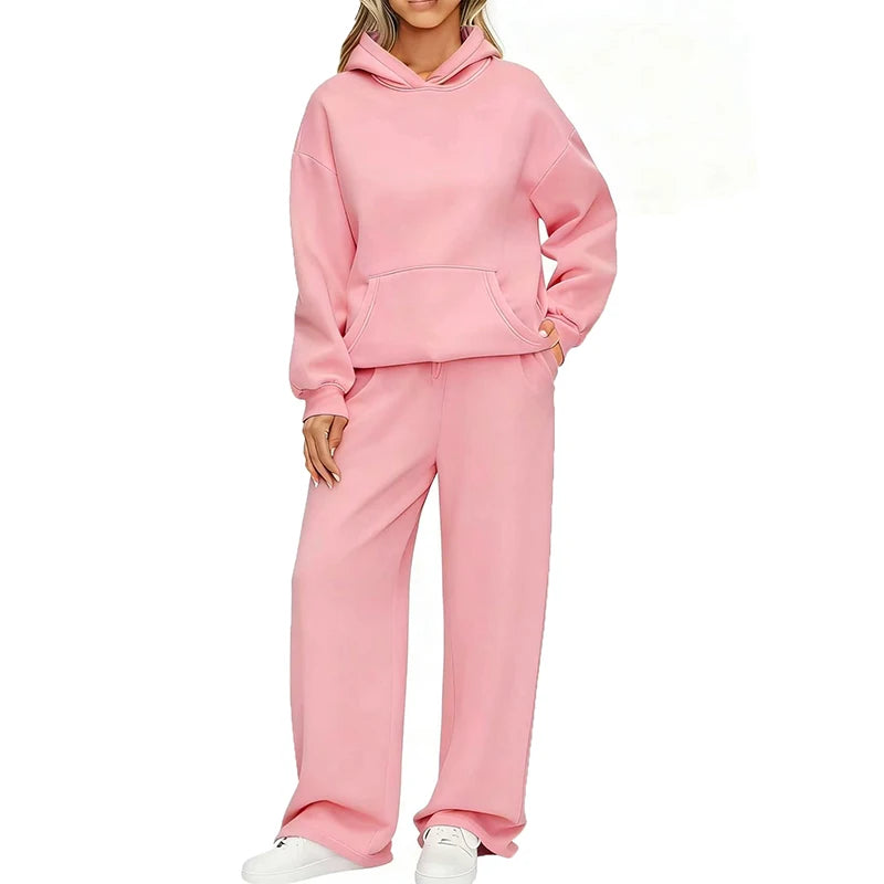 Ensemble 2 Pièces Femme Sweat à Capuche + Pantalon Large Casual Ample Confortable – Jogging Sport | Automne Hiver