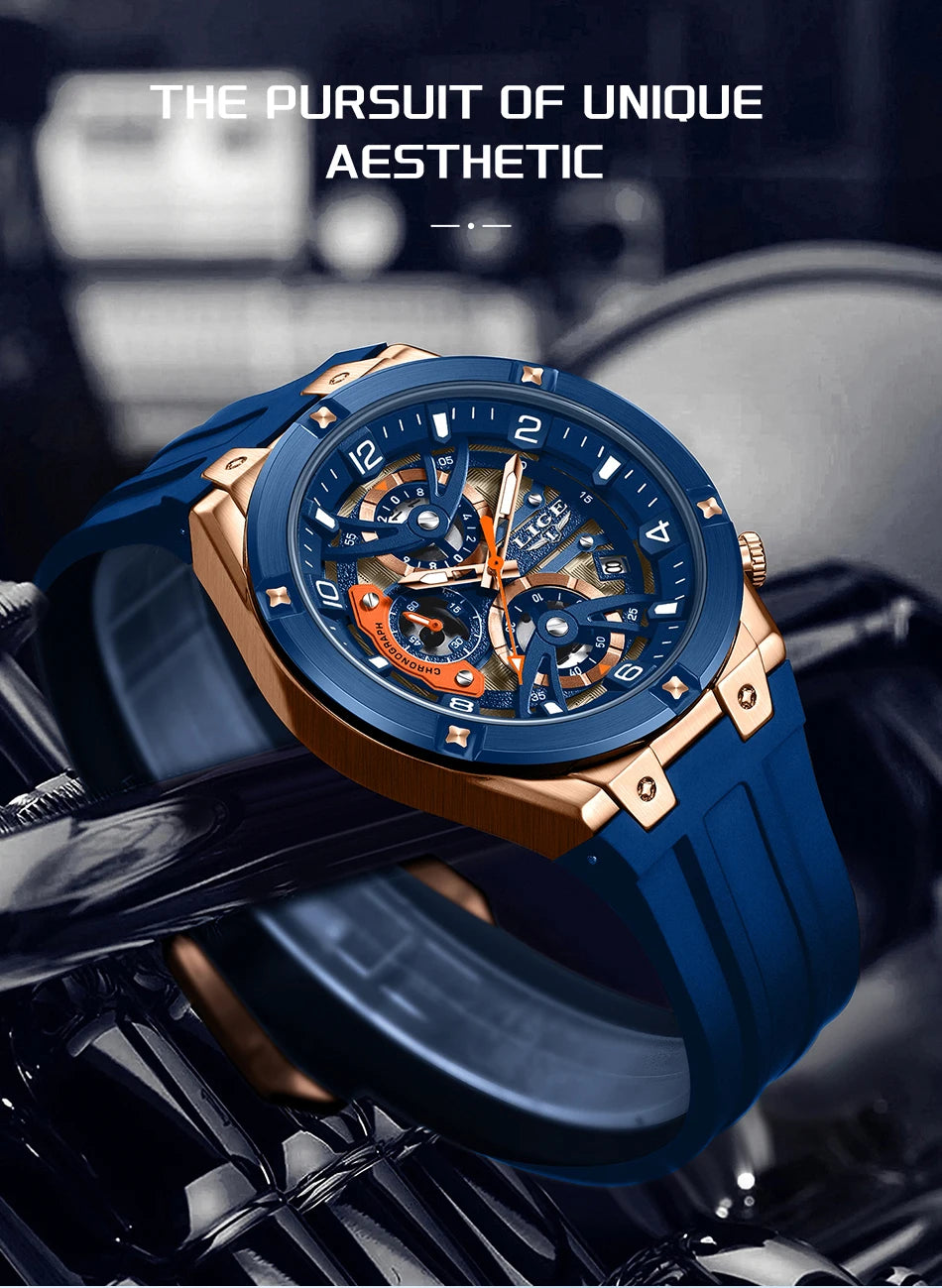 Montre Homme LIGE Militaire Luxe Chronographe Quartz – Lumineux Date Sport Silicone Étanche
