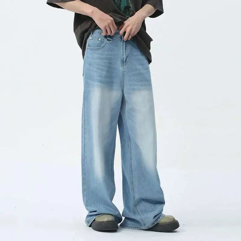 Jean für Herren, Camouflage, Vintage, Washed, weites Bein, Denim, Loose Fit, Casual, Herbst Winter, Hellblau, Streetwear, Trend, Komfortabel – Premium Camo Wide Leg Jeans | Herrenmode Denim Premium Streetwear