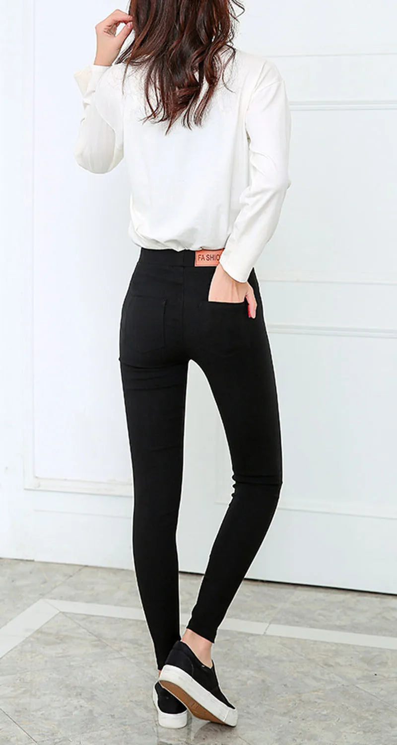 Jean Crayon Femme Noir Slim Stretch Style Coréen Taille Haute Longueur Cheville – Pantalon Denim Élégant Bureau | Automne