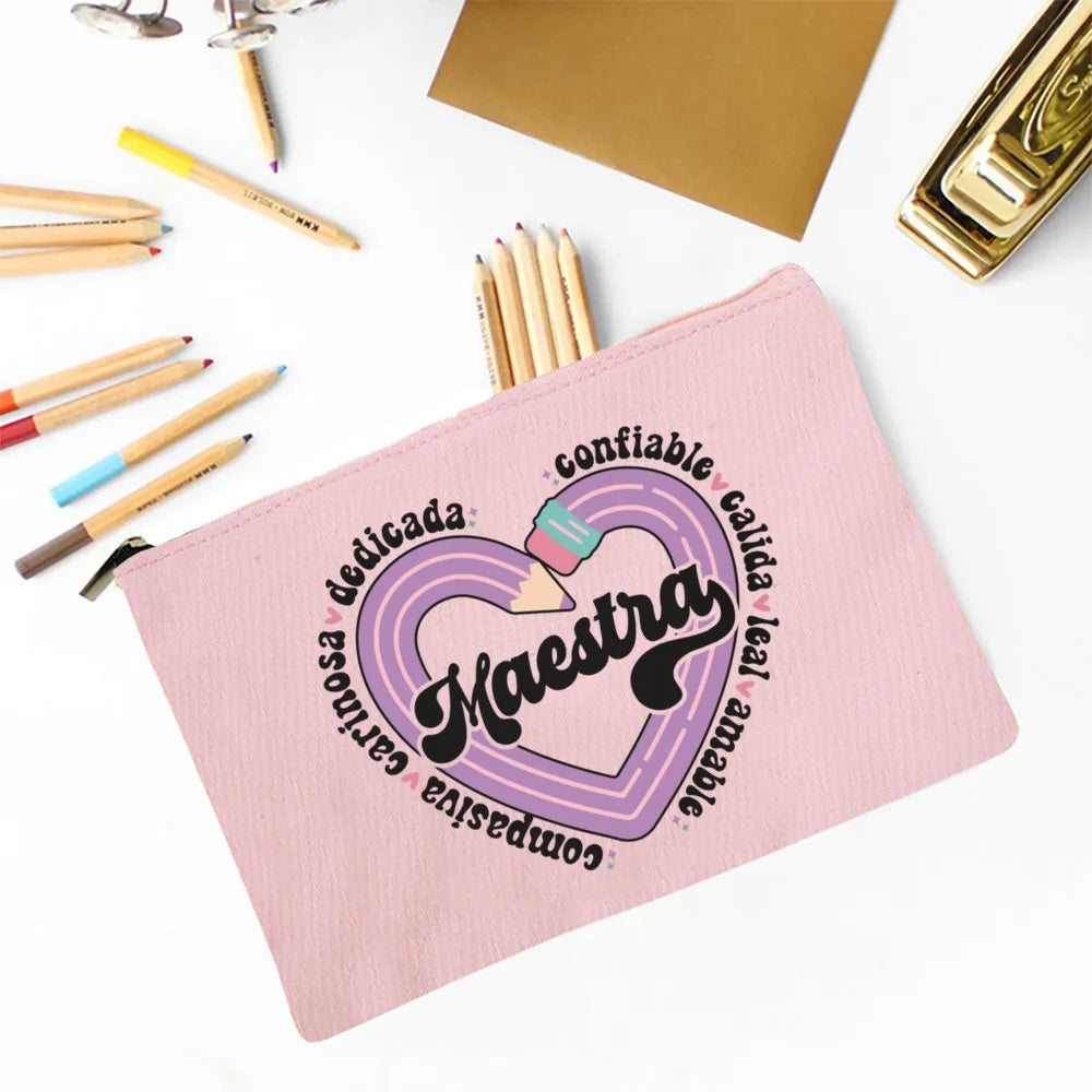 Trousse Maquillage Maestra Imprimé Coeur Espagnol – Organisateur Voyage & Crayon | Cadeau Enseignante