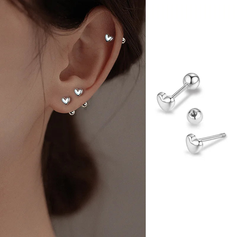 Puces Oreilles Vis Amour Style Coréen Argenté – Bijou Tendance Femme, Étudiante & Ado | Cadeau Mode K-Fashion
