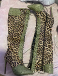 Bottes Léopard Vert Luxe Stiletto Zip 2026 – Cross Strap Boucle Catwalk Fête Fashion