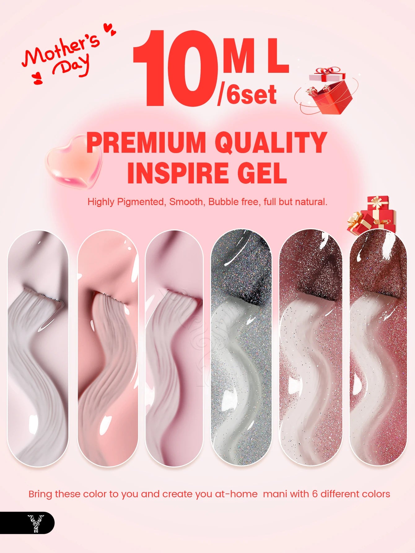 YOKEFELLOW Gel Polish Pastel Pink Glitter 6pcs – Vernis Semi-Permanent Été DIY Salon 10ML