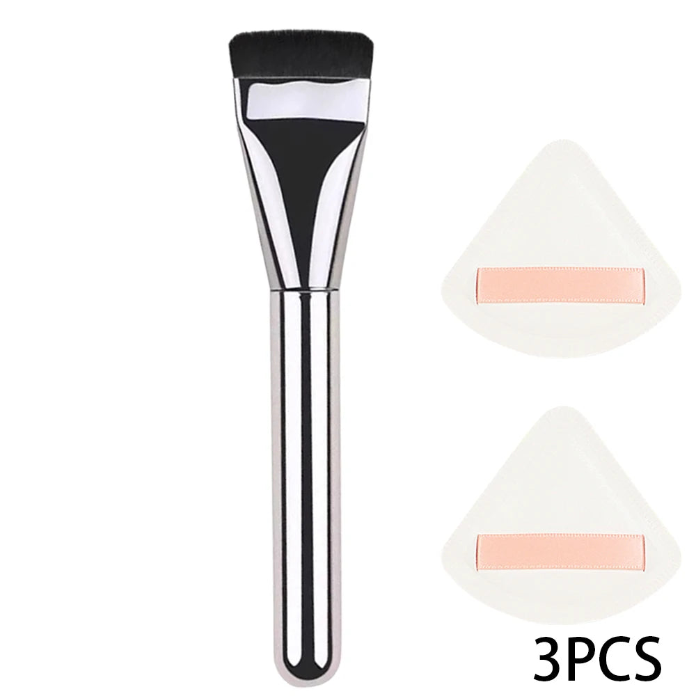 Set Pinceaux Contouring & Fond de Teint – 3/5 Pcs | Palette Inox & Puff