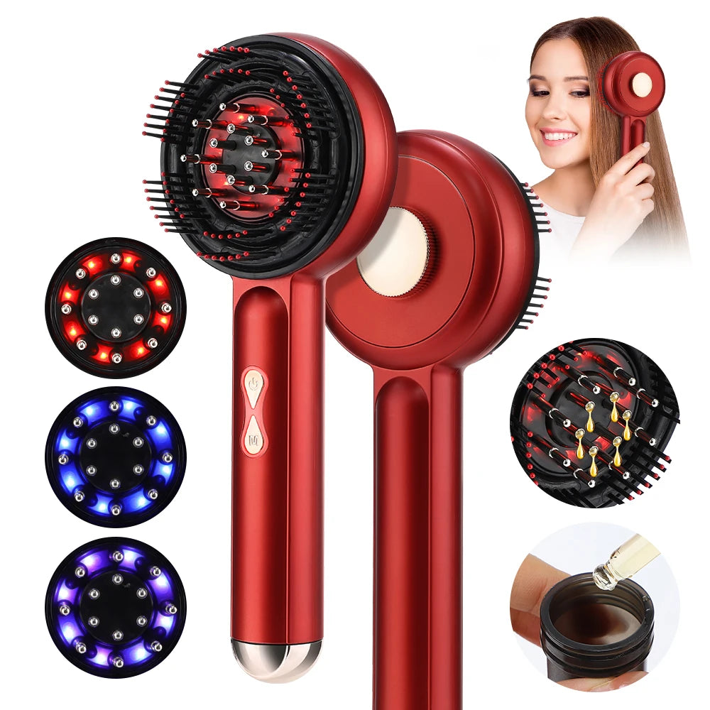 Peigne Masseur Cuir Chevelu Électrique - Luminothérapie Rouge & Bleue, Micro-Courant & Anti-Chute