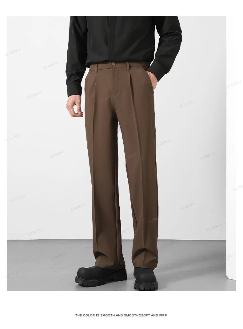 Pantalon Homme Casual Business Style Coréen Taille Élastique – Noir Marron Gris Kaki Grande Taille S-4XL Automne | Mode Homme Élégant
