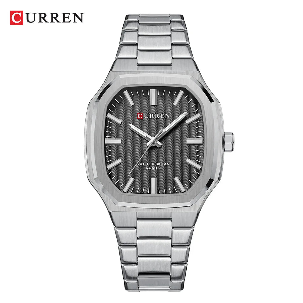 Montre Homme CURREN Business Carré Quartz – Acier Inoxydable Lumineux Étanche Classique