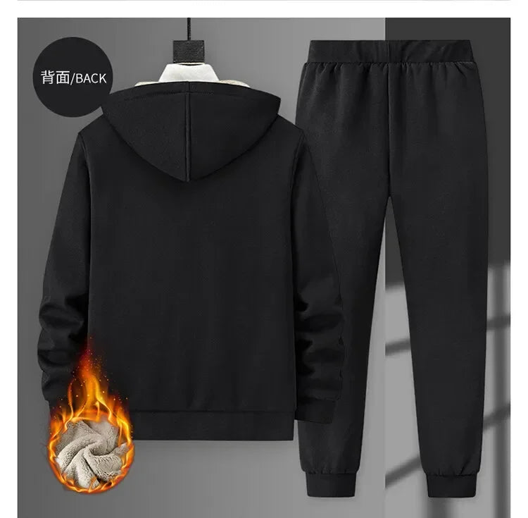 Ensemble Homme Cashmere Tracksuit Hiver – Veste + Pantalon Polaire Épaisse Capuche Chaud
