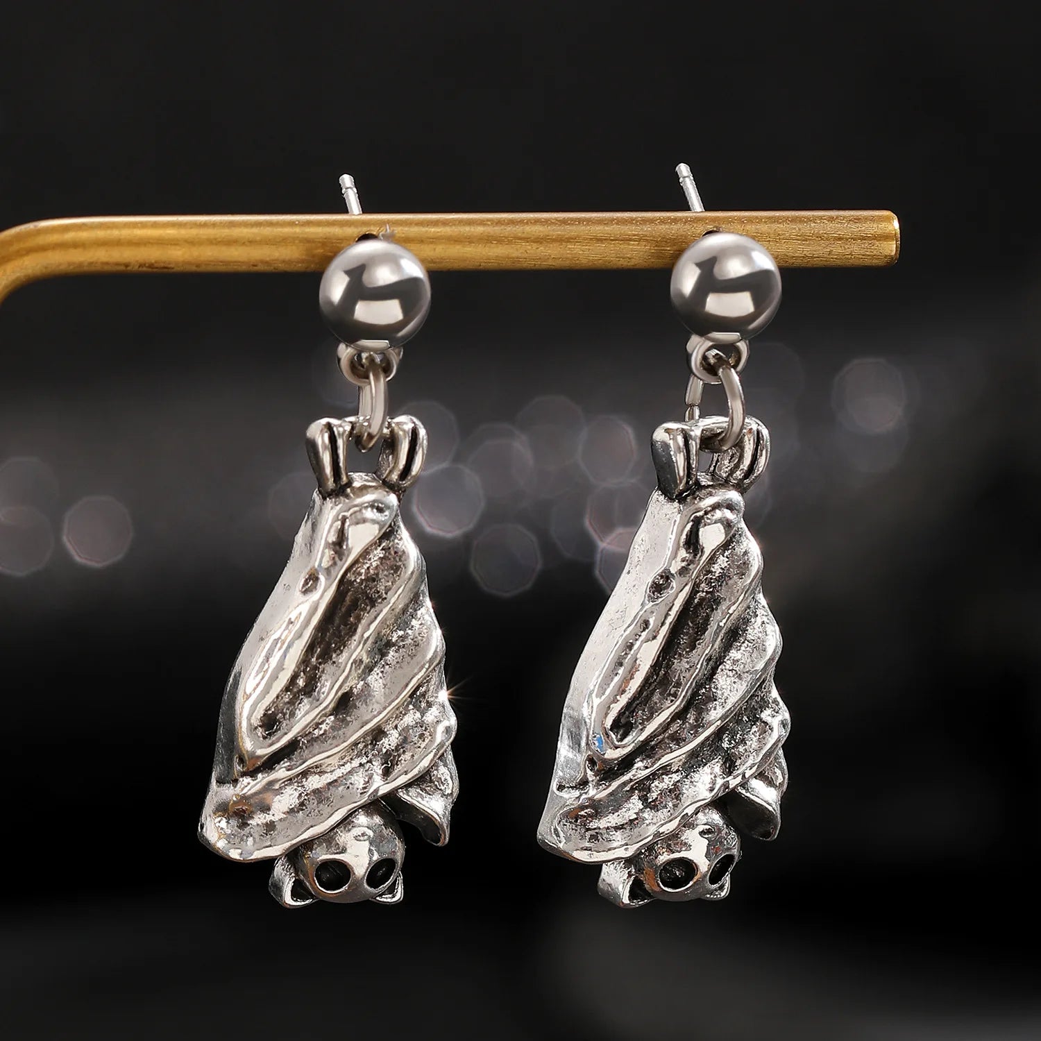 Boucles d'Oreilles Chauve-Souris Gothic Halloween Femme – Noir Or Argent Pendantes Bijou