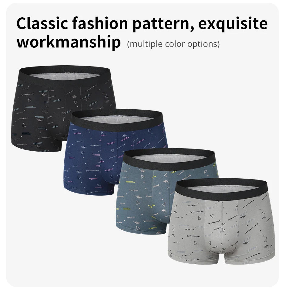 Pack 4 Boxers Homme Imprimés Taille US/EU Confortables Fashion Slip Short de Bain Oversize Sous-Vêtements Premium Multicolore – Pack 4 Boxers Premium Imprimés | Mode Homme Sous-Vêtements Premium