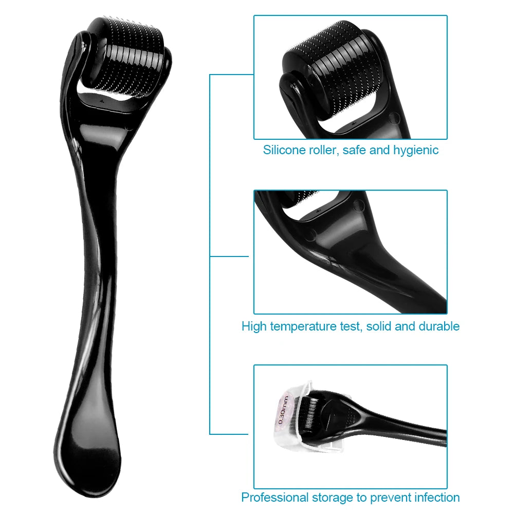 Derma Roller Professionnel 540 Aiguilles – Croissance Cheveux & Barbe, Soin Visage & Corps | 0.2mm 0.25mm 0.3mm