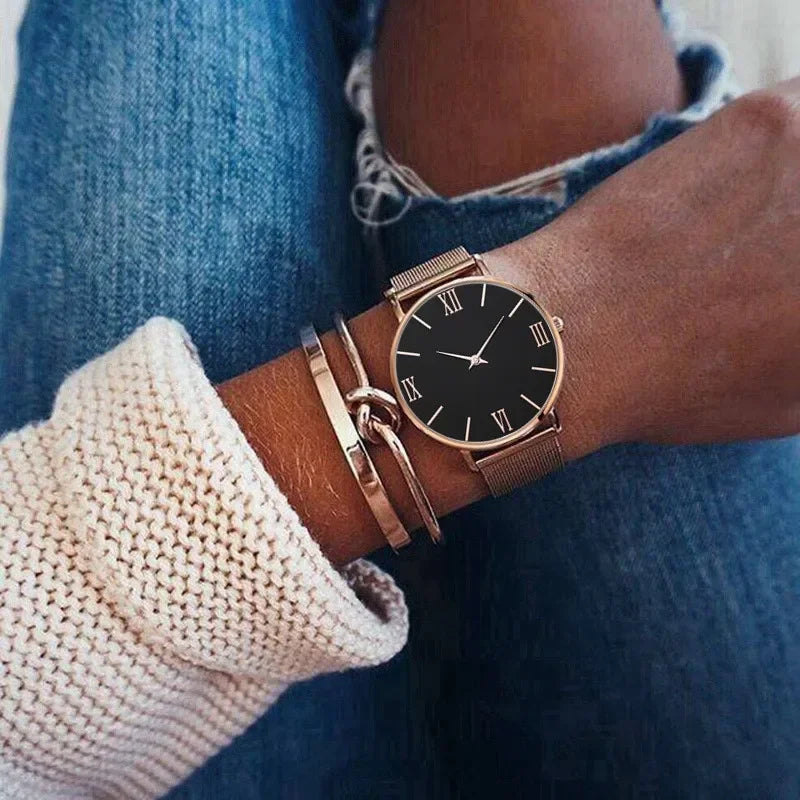 Montre Femme Luxe Quartz Analogique Bracelet Maille Métal – Simple Élégante Fashion Casual