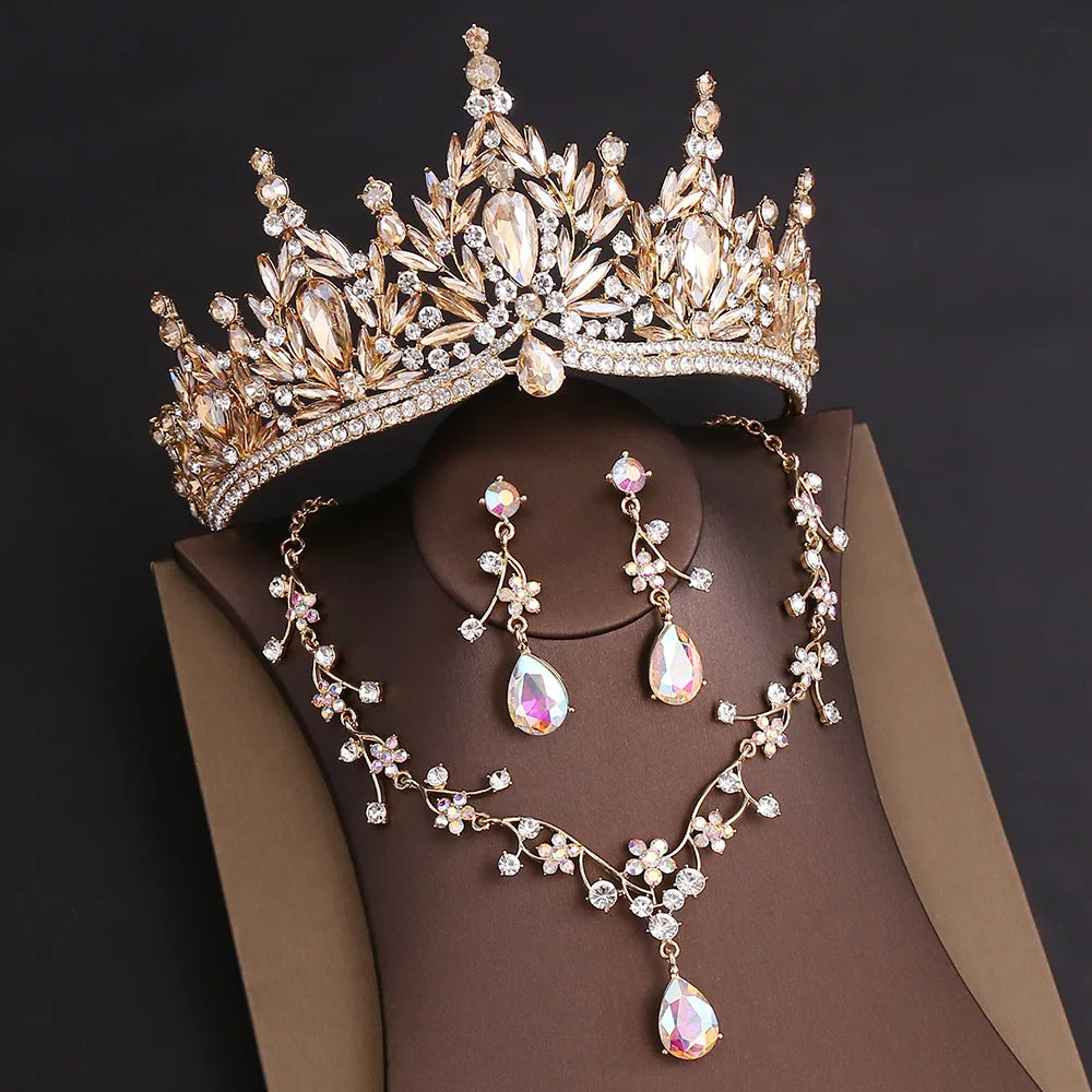 DIEZI Parure Couronne Baroque Mariage Cristal Opale – Tiare Collier Boucles Princesse