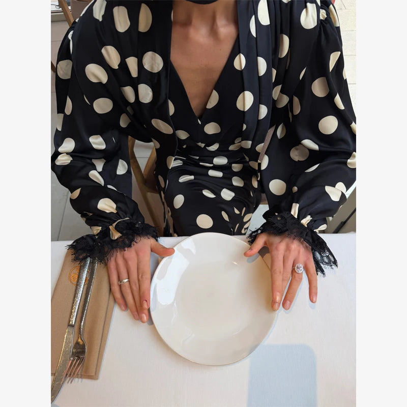 Ensemble 2 Pièces À Pois Femme - Chemise Manches Longues & Jupe Avec Foulard | Style Élégant Printemps 2026