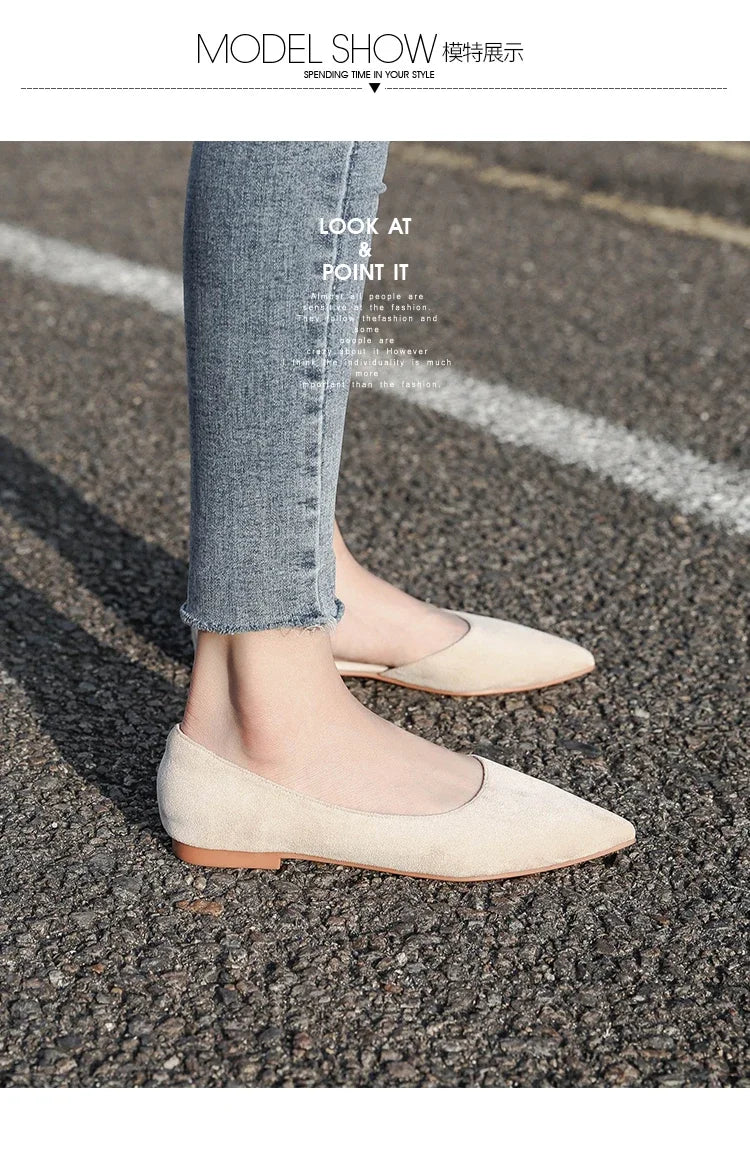 Ballerines Bout Pointu Flock Slip-on 2025 – Talon Plat Couleur Unie Tailles 31 à 46