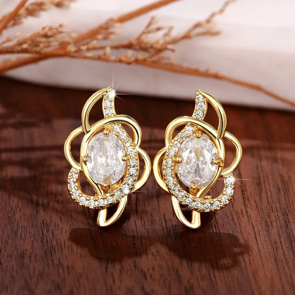 Créoles Luxe Pavées Zircon Couleur Or — Boucles d'Oreilles Femme Élégantes