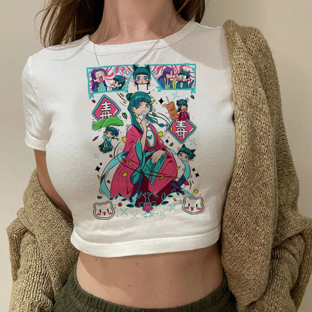 Crop Top Femme Maomao Apothecary Diaries Kawaii Y2K Harajuku Slim Babydoll – T-Shirt Anime Cute | Été