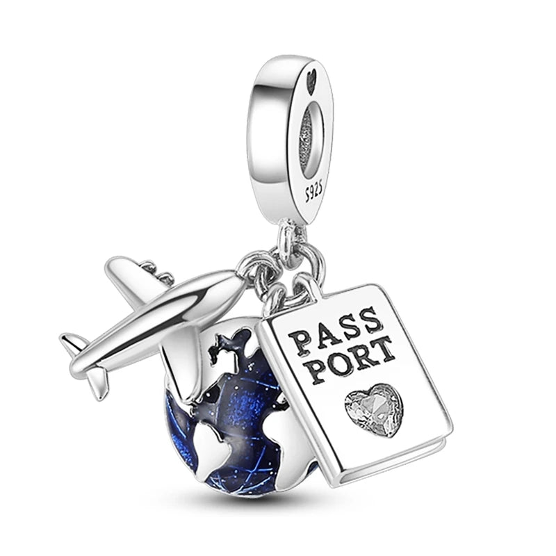 Charm Perle Argent 925 DIY — Avion Tour Appareil Photo Bracelet Collier Femme