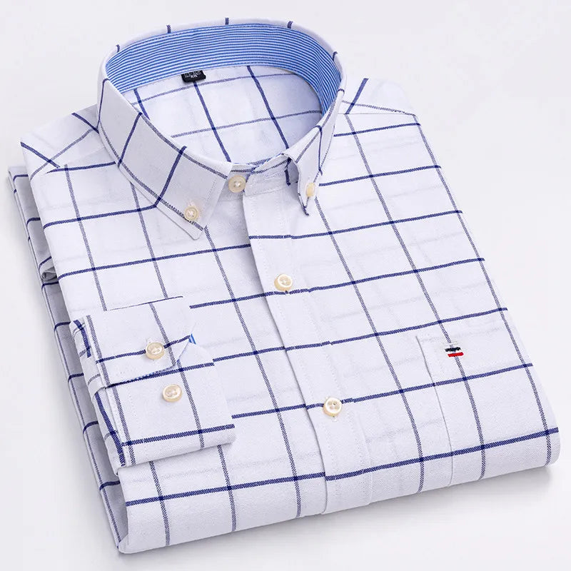 Chemise Homme 100% Coton Manches Longues Carreaux Oxford Casual Business Grande Taille 5XL 6XL 7XL | Chemise Oxford Premium
