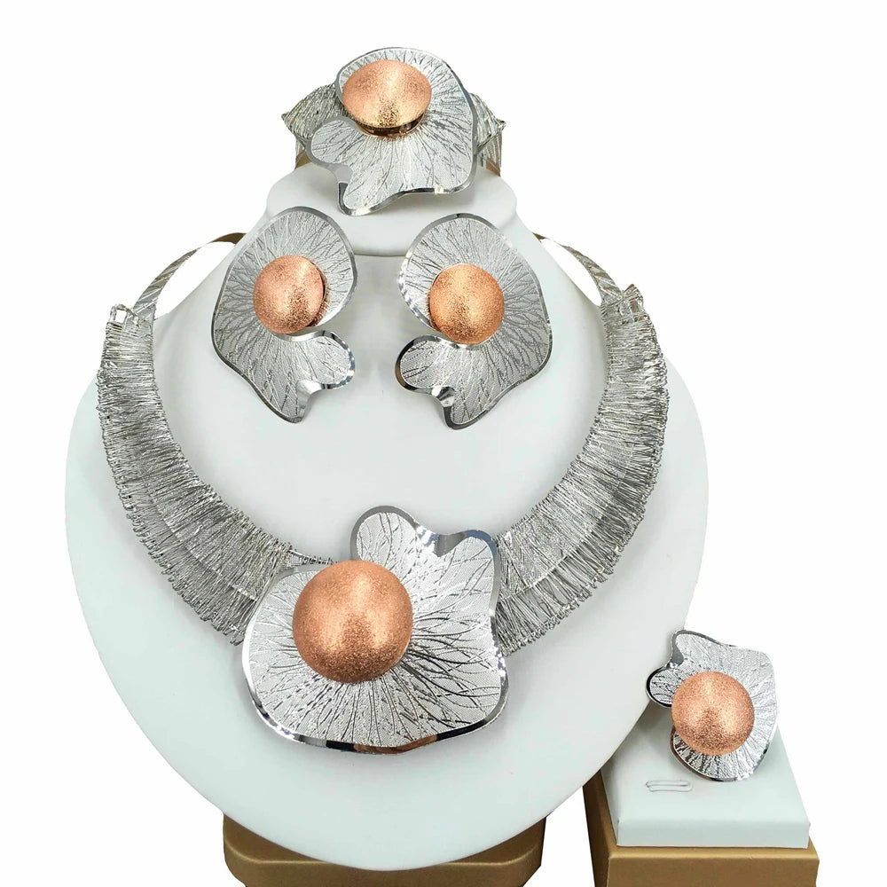 Parure Bijoux Plaqué Or Style Dubai & Africain – Collier Cuivre Ajouré Luxe | Set Bijoux Femme Cérémonie, Mariage & Soirée Premium