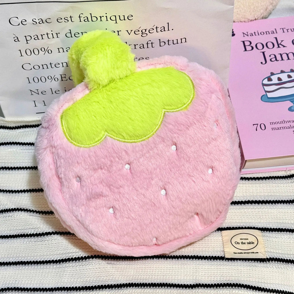 Trousse Maquillage Fraise Peluche – Grande Capacité | Organisateur Cosmétique Voyage
