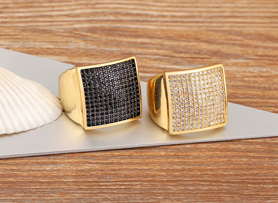 AIBEF Bague Rhinestone Ajustable Zircon Luxe Femme – Blanc & Noir | Bijou Cadeau Grossiste